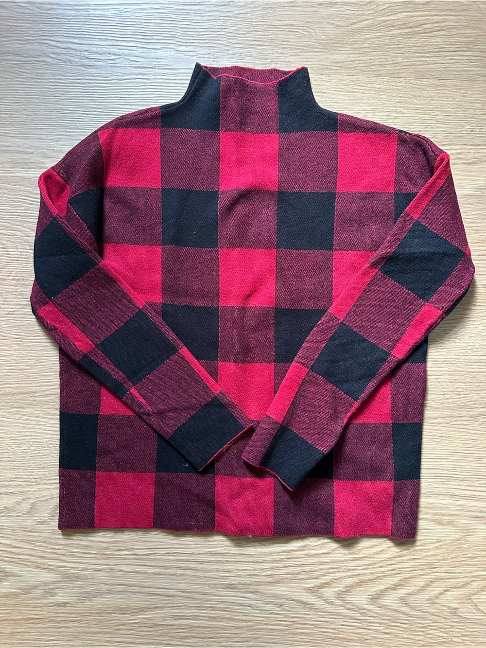 Tahari Buffalo Plaid Mock Neck Sweater
